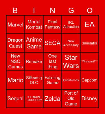 Nintendo Direct June 2026 Bingo Card