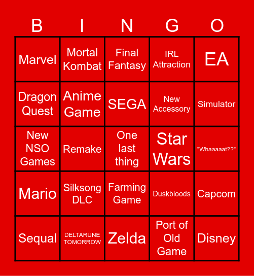 Nintendo Direct June 2026 Bingo Card