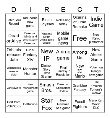 Nintendo Direct June 2026 Bingo Card