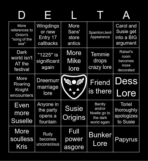 Deltarune Chapter 5 Bingo Card