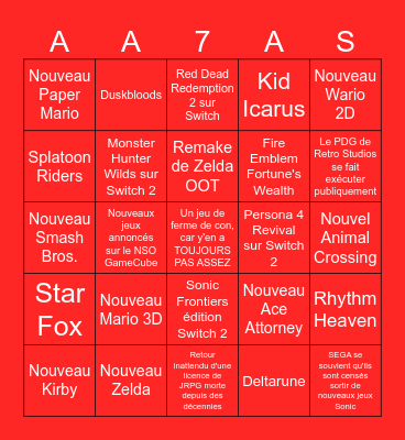 Bingo Nintendo Direct Bingo Card