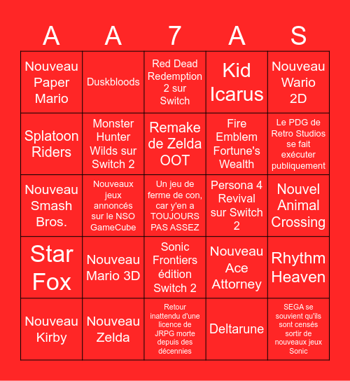 Bingo Nintendo Direct Bingo Card