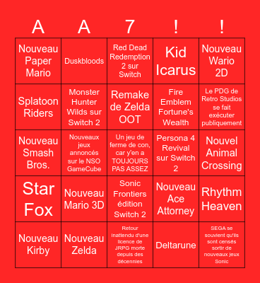 Bingo Nintendo Direct Bingo Card