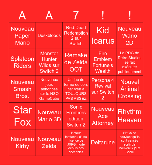Bingo Nintendo Direct Bingo Card