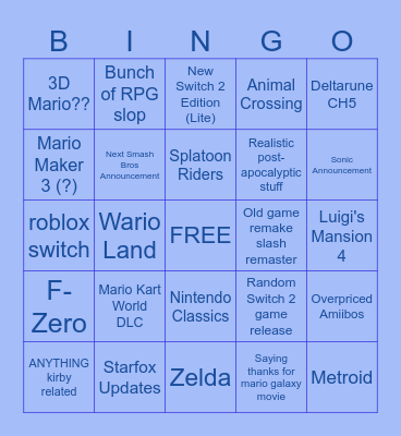 NINTENDO DIRECT BINGO Card