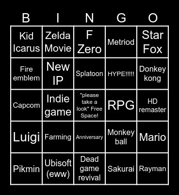 Nintendo Direct Bingo Card