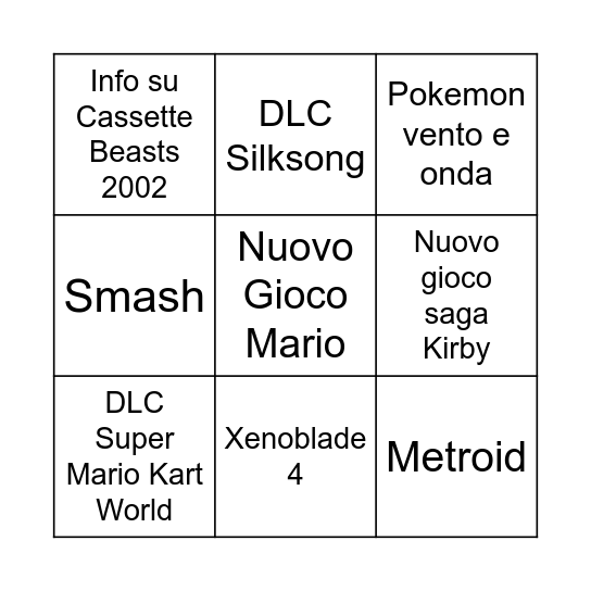 Nintendo BINGO! Bingo Card