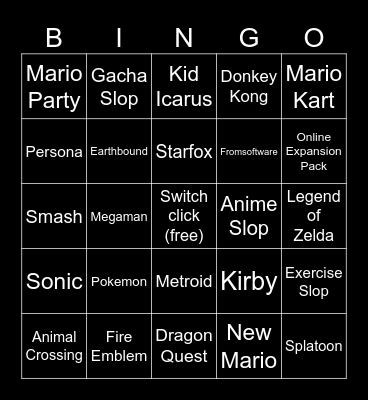NINTENDO Bingo Card