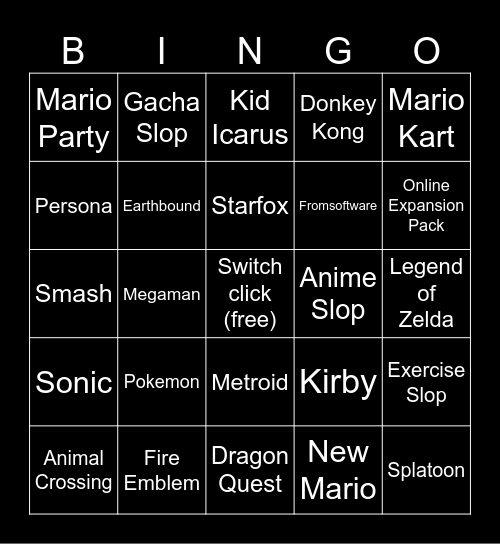 NINTENDO Bingo Card