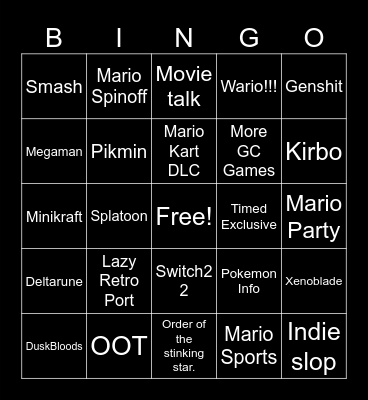 Nintendo Direct Bingo Card