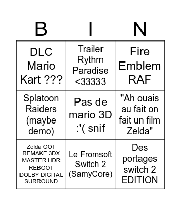 Nintendo Directu San Bingo Card