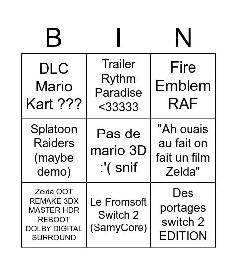 Nintendo Directu San Bingo Card