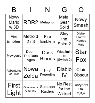 Nintendo Direct 2026 Bingo Card