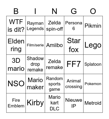 Nintendo direct 9-6-2026 Bingo Card