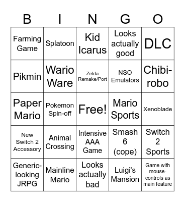 06/09/2026 Nintendo Direct Bingo Card