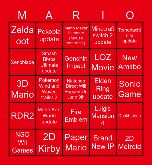 Nintendo Direct June 2026 Bingo Card