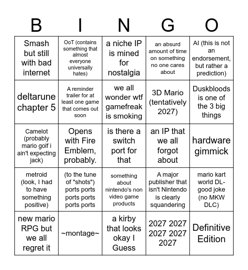 cynical bingo Card