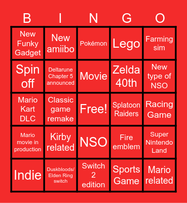 NINTENDO DIRECT Bingo Card