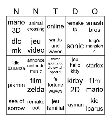 NINTENDO DIRECT 09/06/2026 Bingo Card