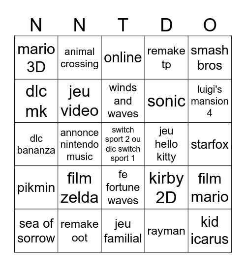 NINTENDO DIRECT 09/06/2026 Bingo Card