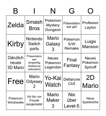Nintendo Direct 9. Juni 2026 Bingo Card