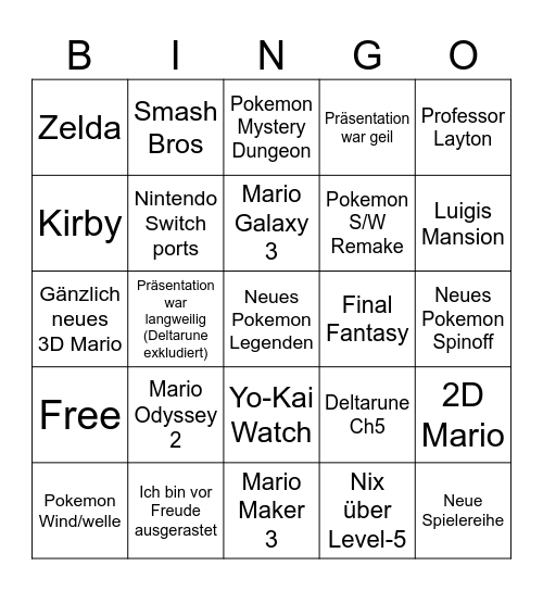 Nintendo Direct 9. Juni 2026 Bingo Card