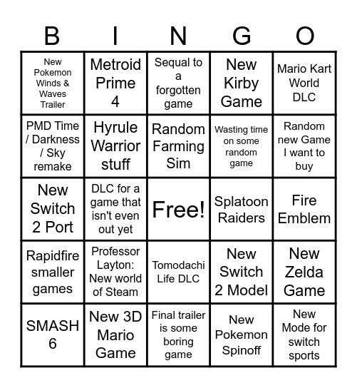 Nintendo Direct 09.06. Bingo Card