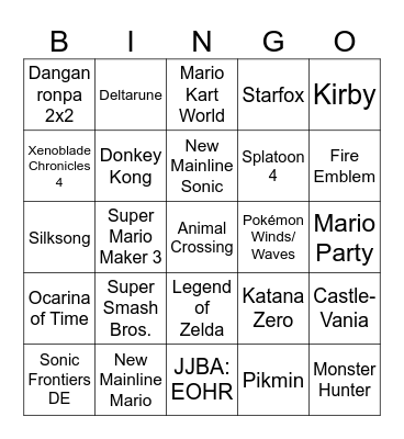 Nintendo Direct 9/6/2026 Bingo Card