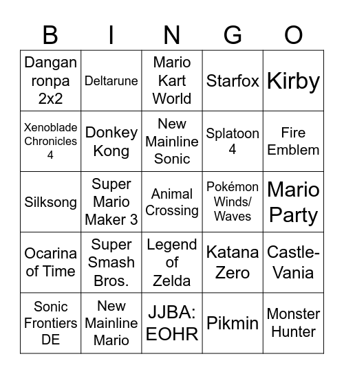 Nintendo Direct 9/6/2026 Bingo Card