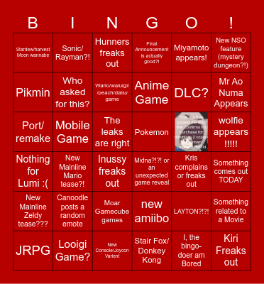 Nintendy Direct Bingooo Bingo Card