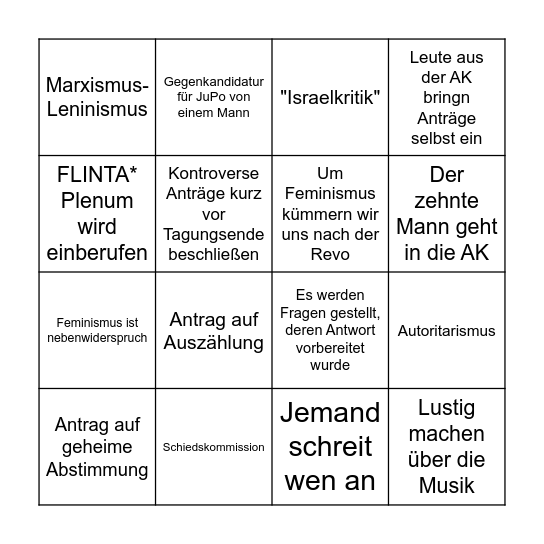 BINGOOO STADTJUGENDPLENUM Bingo Card