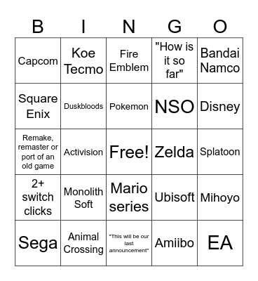 Nintender June 2026 Bingo Card
