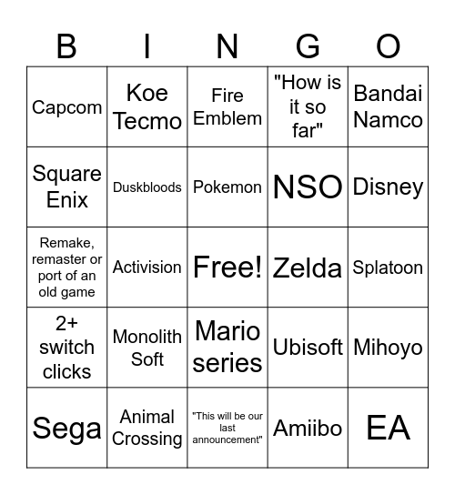 Nintender June 2026 Bingo Card