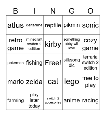 nintendo direct Bingo Card