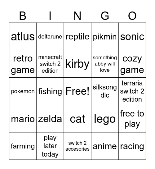 nintendo direct Bingo Card