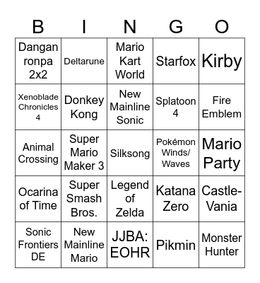 Nintendo Direct 9/6/2026 Bingo Card