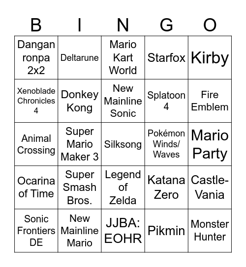 Nintendo Direct 9/6/2026 Bingo Card