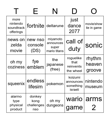 nintendo direct bingo #serious Bingo Card
