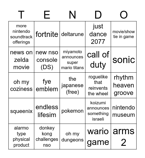 nintendo direct bingo #serious Bingo Card