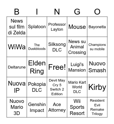 Nintendo Direct Bingo Card