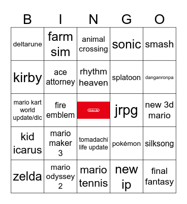 Nintendo Direct Bingo Card