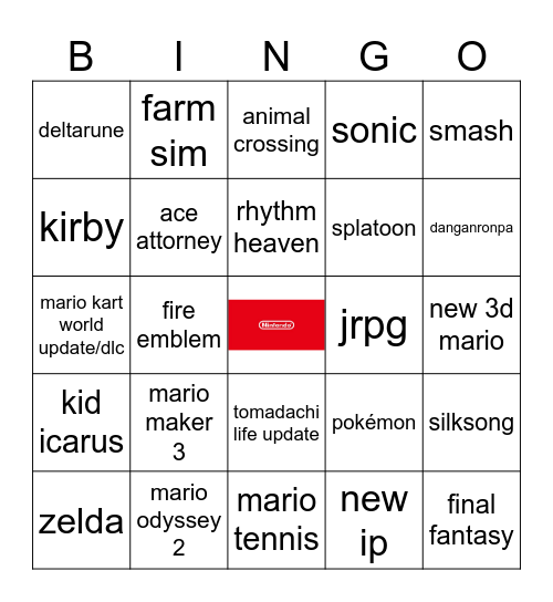 Nintendo Direct Bingo Card