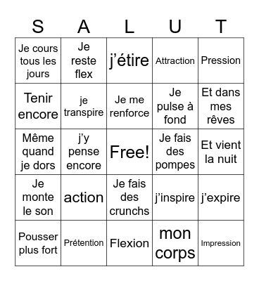 Je fais du sport Bingo Card
