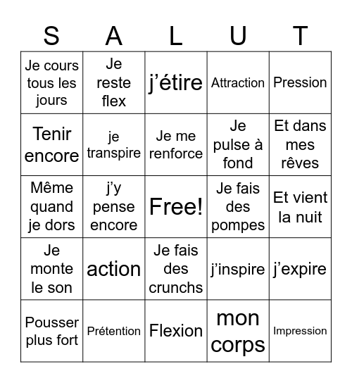 Je fais du sport Bingo Card
