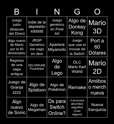 Bingo del Nintendo Direct xddd Bingo Card