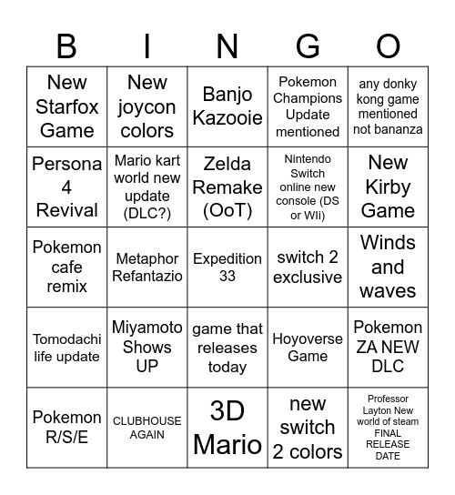 Untitled Bingo Card