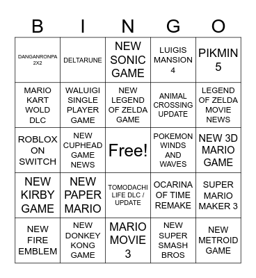 NINTENDO DIRECT Bingo Card