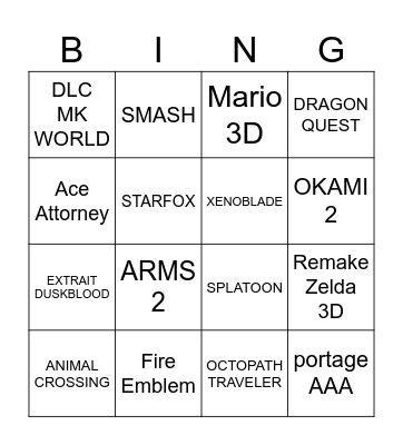 Nintendo Direct Bingo Card