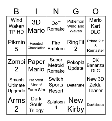 Nintendo Direct 6.9.2026 Bingo Card