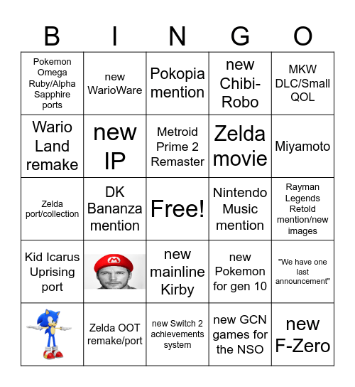 Nintendo Direct June 9 2026 Bingo Card